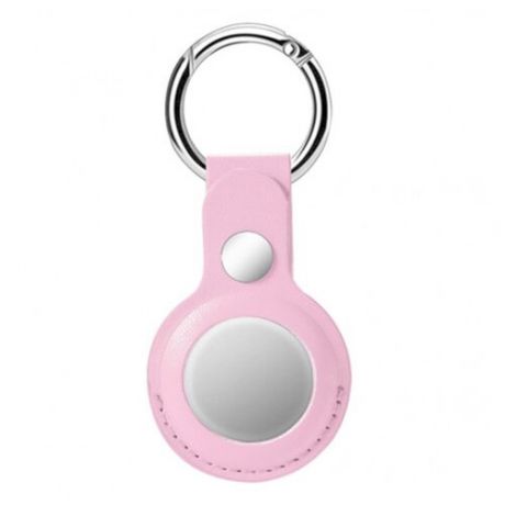 Кожаный чехол - брелок подвеска с кольцом-держателем на кнопке для AirTag, розовый