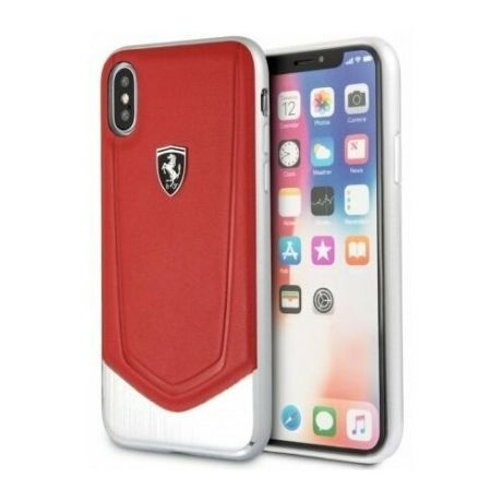 Кожаный чехол-накладка для iPhone X/XS Ferrari Heritage V Hard Leather/Aluminium Stripe, красный (FEHTOHCPXRE)