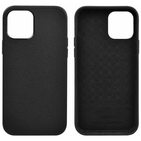 Чехол накладка для Айфон 13 про кожаный wiwu calfskin phone case (чёрный)