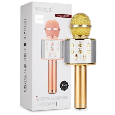 Беспроводной караоке-микрофон WSTER WS-858 (золотой) / Микрофон со встроенной колонкой / Микрофон для караоке Bluetooth