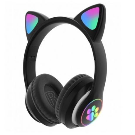Светящиеся Детские Bluetooth наушники с ушками, Чёрная кошечка, беспроводные с микрофоном CAT EAR BT