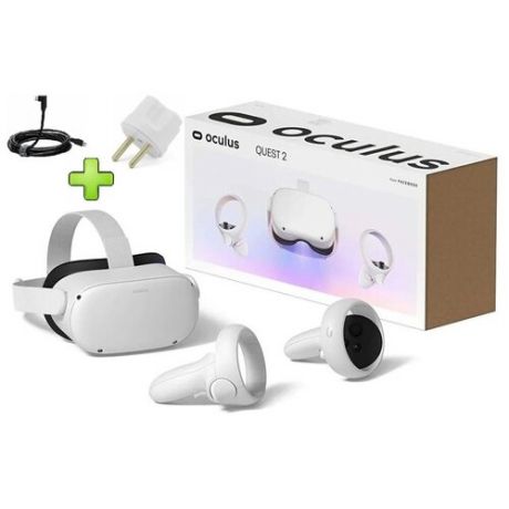 Шлем виртуальной реальности Oculus Quest 2 - 128 GB, белый + Link-кабель 5 м + Переходник на евро розетку