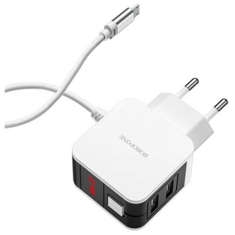 Сетевое зарядное устройство Borofone BA41A,Power lake, 2 USB, дисплей, комплект с кабелем Micro-USB, цвет белый