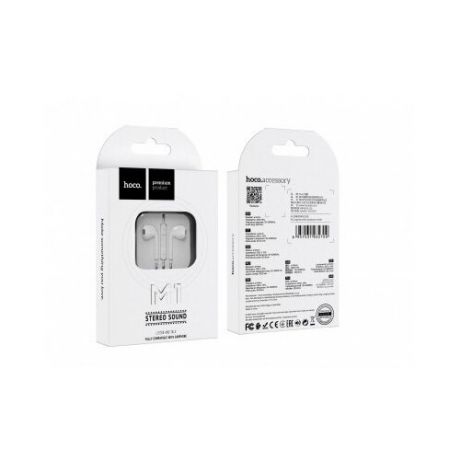 Наушники проводные HOCO M1 original for Apple, Jack 3.5mm, 1.2 м, контроллер с микрофоном, белый
