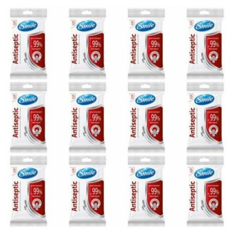 Влажные салфетки SMILE Antiseptic с хлоргексидином 12 упаковок по 15 шт