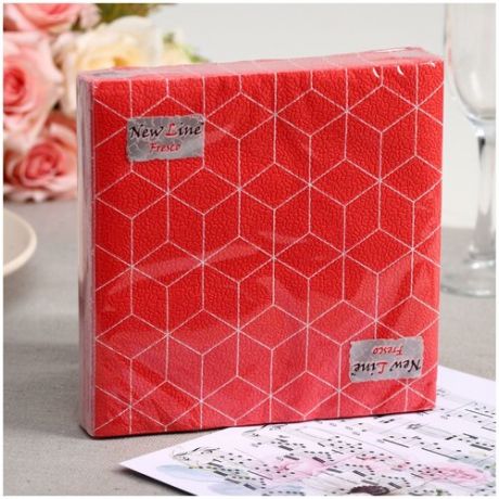 Салфетки бумажные "Кубики 3D красные", 2 слоя, 33*33 см, 20 шт.