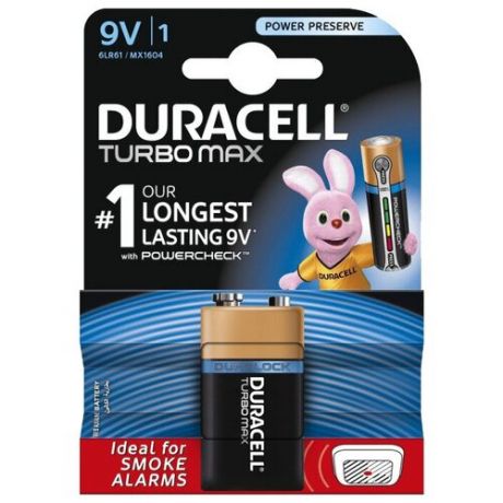 Батарейка Duracell Turbo MAX 9V/6LR61, 1 шт.