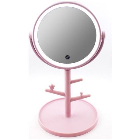 Зеркало косметическое настольное Не определен Настольное зеркало для макияжа со светодиодной подсветкой (LED) и и держателем для украшений розовый