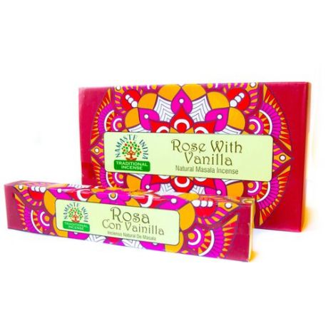 Ароматические палочки Роза с Ванилью, Rose Vanilla, Orkay, натуральные индийские благовония. Бокс-12 упаковок