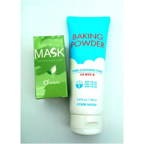 Пенка содовая для умывания Baking Powder "Etude House" + Стик маска глиняная для лица от черных точек (зеленый чай)