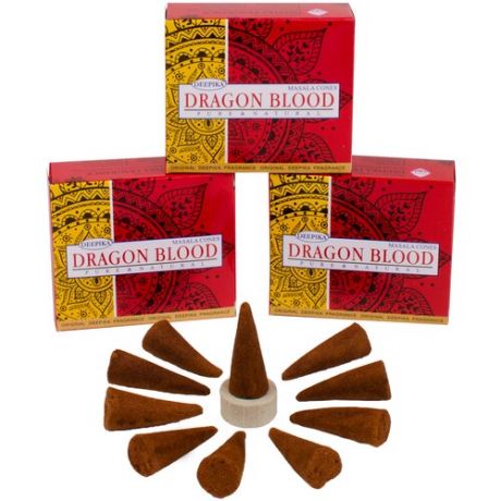 Ароматические конусы с подставками, благовония Кровь Дракона, Deepika Dragon Blood cones, Бокс - 30 штук