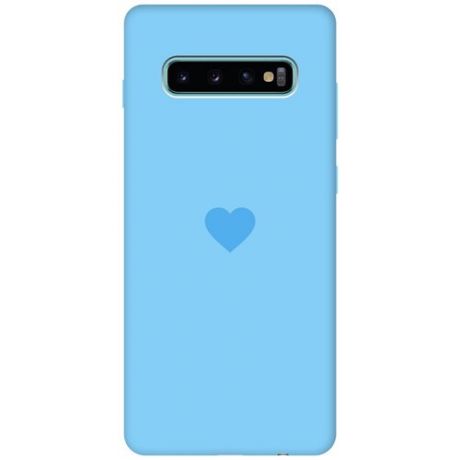 Силиконовая чехол-накладка Silky Touch для Samsung Galaxy S10+ с принтом "Heart" голубая
