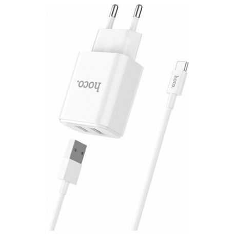 Сетевое зарядное устройство Hoco C62A + кабель USB Type-C, белый