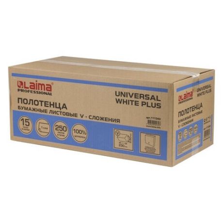 Полотенца бумажные Лайма Universal White Plus однослойные 111343, 15 уп. по 250 лист.