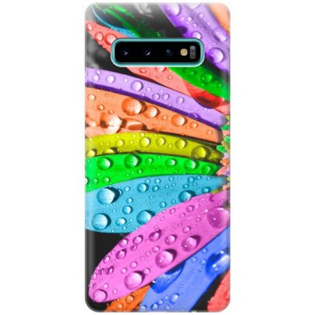Ультратонкий силиконовый чехол-накладка для Samsung Galaxy S10+ с принтом "Разноцветные листья в каплях"
