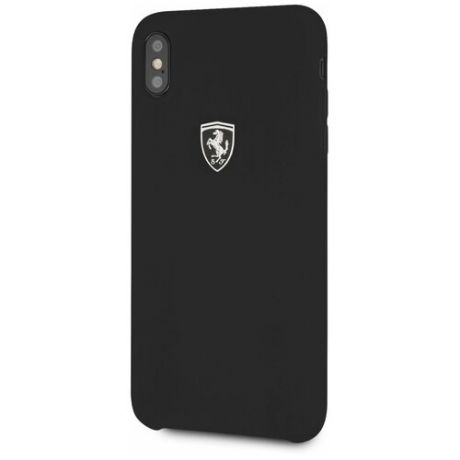 Чехол Ferrari для iPhone XS Max Silicone rubber Silver logo Hard Black