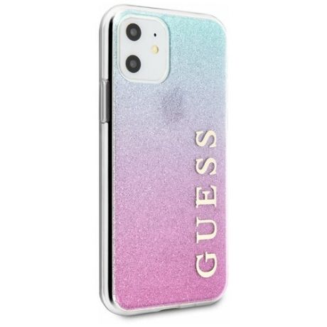 Чехол Guess для iPhone 11 Glitter Logo Hard PC/TPU Gradient Pink/Blue