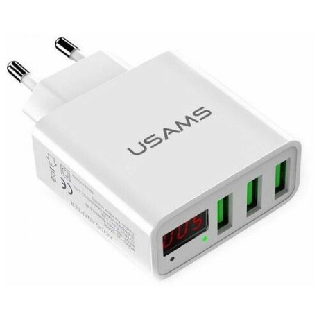 СЗУ USB 3A 3 выхода USAMS US-CC035 LED Display белый