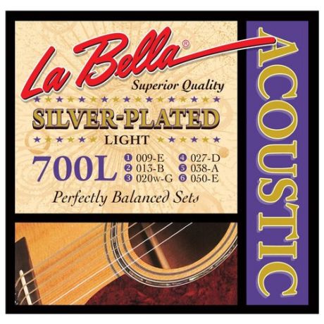 La Bella 700L Комплект посеребренных струн для акустической гитары 09-50