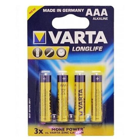 Батарейка AAA щелочная Varta LR3-4BL Longlife (4103) в блистере 4шт.