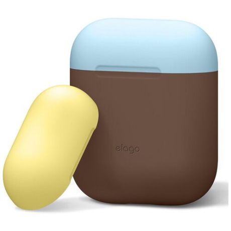 Чехол Elago для AirPods Hang DUO case Brown с крышками Pastel Blue и Yellow