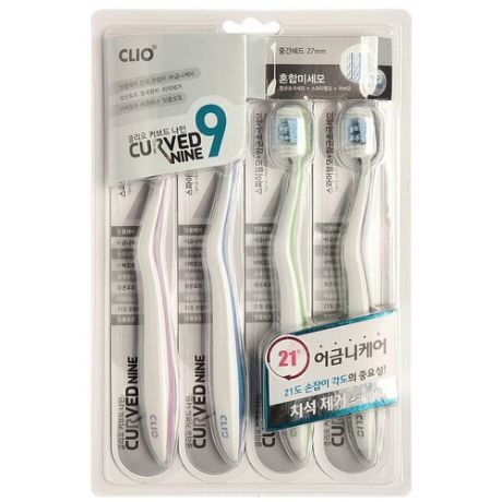 CLIO CURVED NINE Набор зубных щеток с отбеливающим эффектом, 4шт