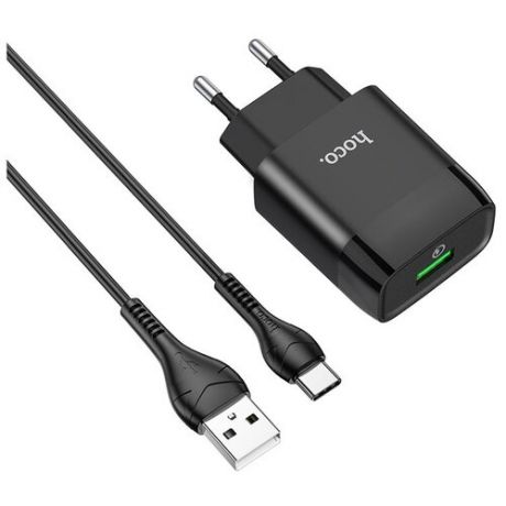 Сетевое зарядное устройство Hoco C72Q Glorious + кабель USB Type-C, черный
