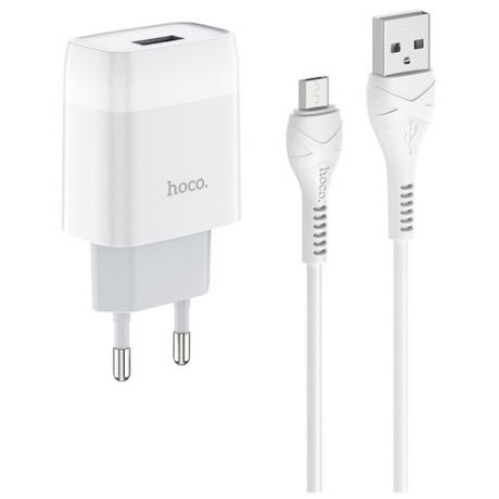 Сетевое зарядное устройство Hoco C72A Glorious + кабель microUSB, белый