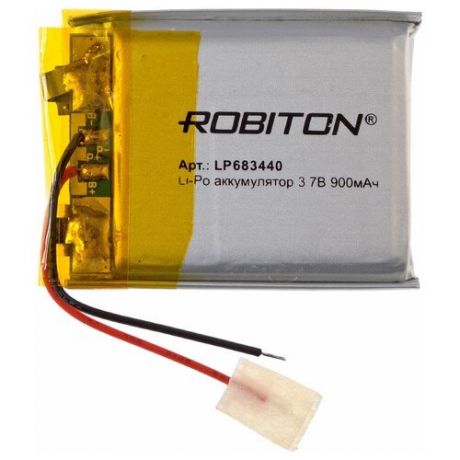 Аккумулятор ROBITON LP683440, Li-Pol, 3.7 В, 900 мАч, призма со схемой защиты РК1