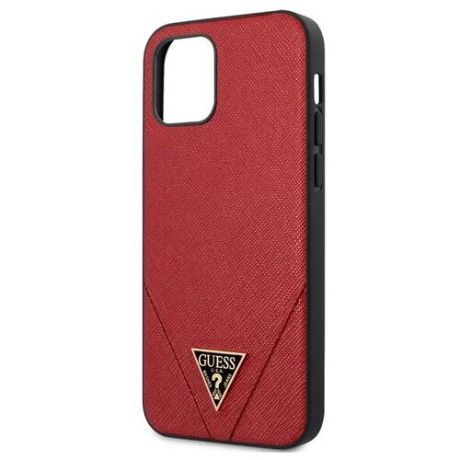 Guess для iPhone 12/12 Pro (6.1) чехол PU Saffiano Triangle metal logo Hard Red