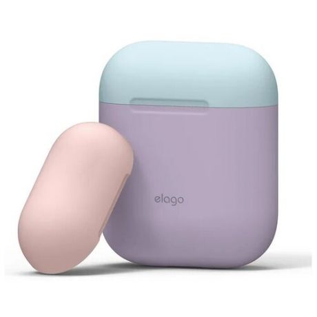 Elago для AirPods чехол Silicone DUO Lavender с крышками Pink и Pastel Blue