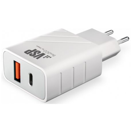 СЗУ адаптер USB Type- C + USB A, QC 3.0, Power Delivery, 18Вт, белый, BoraSCO
