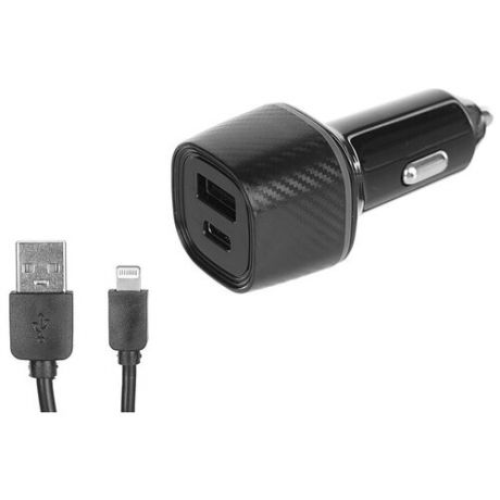 Зарядное устройство Krutoff CCH-03L 1xUSB QC 3.0 + PD Type-C 36W + кабель Lightning Black 03730