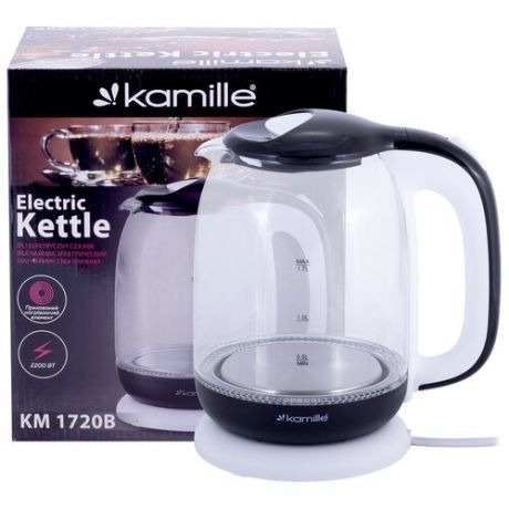 Чайник электрический 1,7 л Kamille KM-1720B (бело-чёрный)