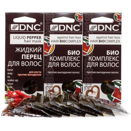 DNC набор: Биоактивный комплекс против выпадения волос (3 по 15 мл) 2 шт, Жидкий перец для волос (3 по 15 мл) 1 шт и Презент Масло для волос