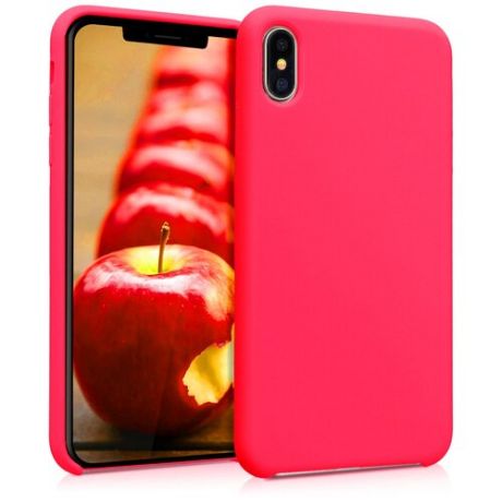 Силиконовый чехол Silicone Case для iPhone X / XS, ярко- розовый