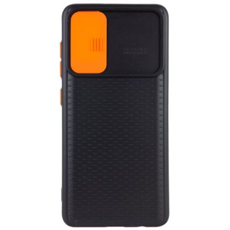 Чехол силиконовый для Samsung Galaxy A51 с защитой для камеры черный с оранжевым