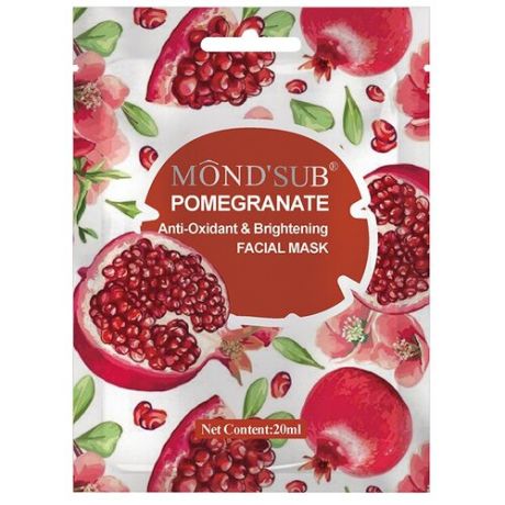 Mondsub Тканевая маска с экстрактом граната Pomegranate Anti-Oxidant & Brightening Facial Mask, 20 мл