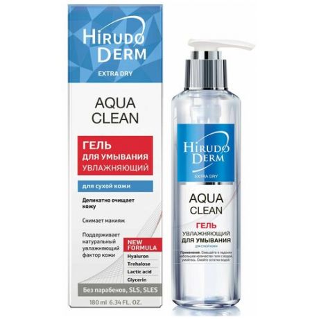 Hirudo Derm гель для умывания увлажняющий для лица Aqua Clean HD-Extra Dry, 180 мл