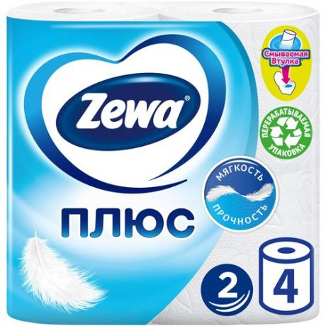 Туалетная бумага Zewa Плюс белая двухслойная, 2 уп. по 12 рул.