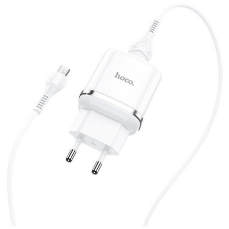 Сетевое зарядное устройство Hoco N3 Vigour + кабель micro-USB, white