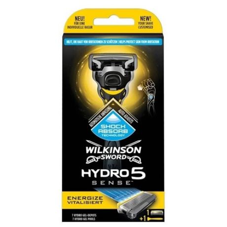Бритвенный станок Wilkinson Sword Hydro 5 Sense Energize ,черно-серый, сменные кассеты 1 шт.