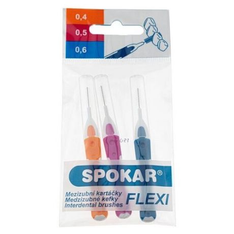 Зубной ершик Spokar Flexi set, синий/розовый/оранжевый, 3 шт.
