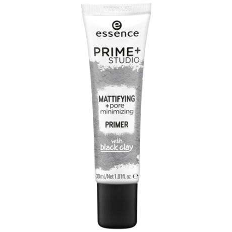 Essence Матирующий праймер Prime Studio Mattifying Pore Minimizing Primer with Black Clay, 30 мл, серый