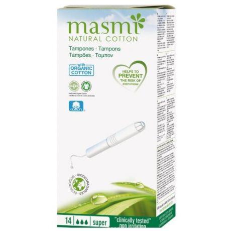 Тампоны женские гигиенические "Masmi Natural Cotton Super", 14 штук, с аппликатором