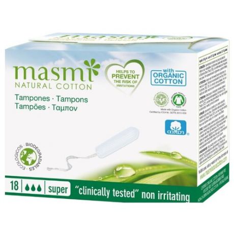 Тампоны женские гигиенические "Masmi Natural Cotton Super", 18 штук