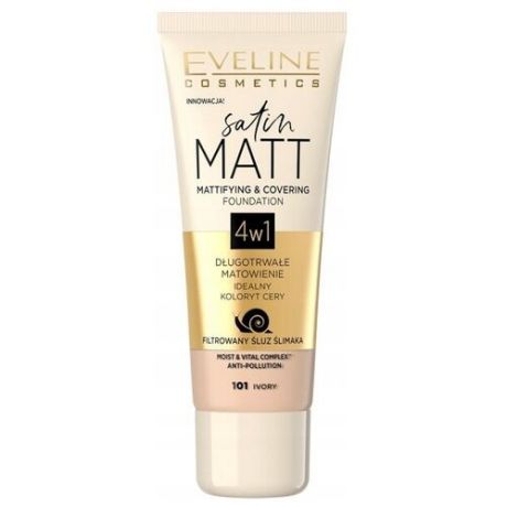 Eveline Cosmetics Тональный крем Satin Matt Mattifying Foundation, 30 мл, оттенок: 101 Ivory