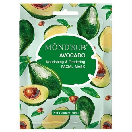 Mondsub Тканевая маска Avocado Nourishing & Tendering питательная с авокадо, 20 г