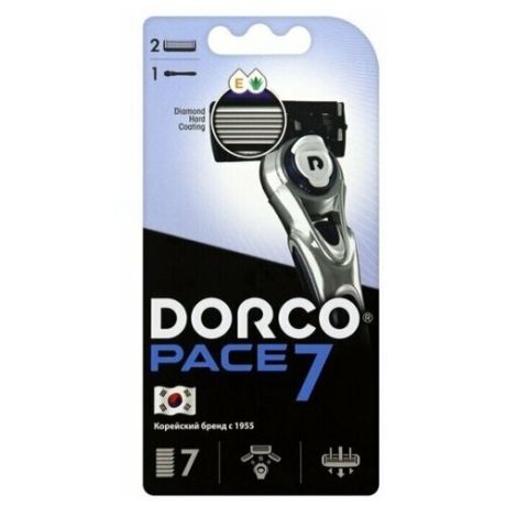 Бритвенный станок Dorco PACE7 (1 станок, 2 кассеты), 7 лезвий, плав.головка, крепление PACE