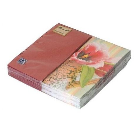 Салфетки бумажные, двухслойные Bouquet "Натюрморт с тюльпанами MIX с бордовым", 33x33 см (20 штук)
